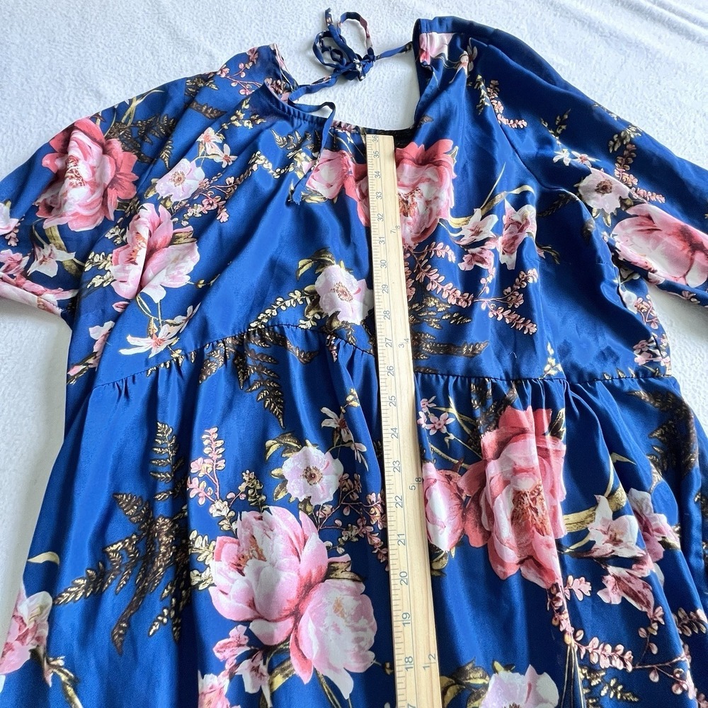 Moa Moa Dress Womens 3X Blue Floral Bell Sleeve Babydoll Boho Cottagecore Spring - Picture 5 of 9